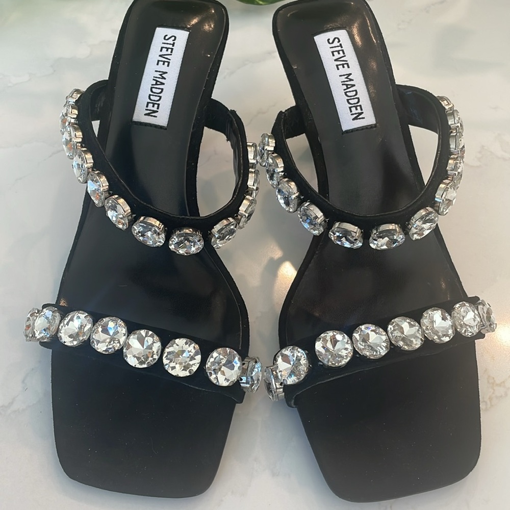 Steve Madden Black Rhinestone Sandals Size 7 - Picture 5 of 8
